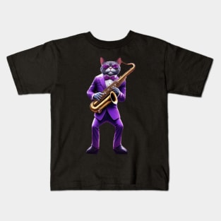 A Cool Cat Sax Player Kids T-Shirt